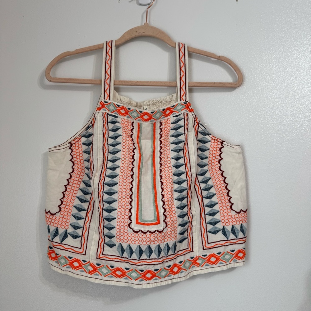 Anthropologie Islander Embroidered Geometric Aztec Patterned Tank Top
